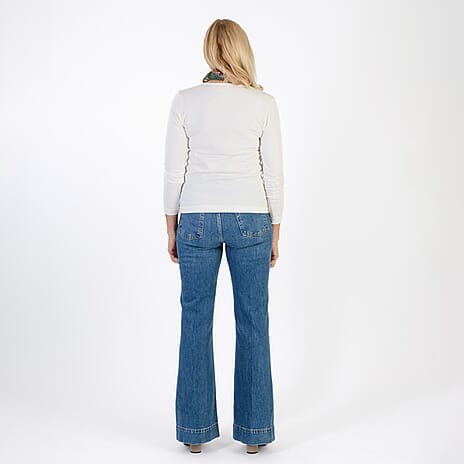 Pure & Natural V-Neck Fleece Lined Top (Size L) - Cream