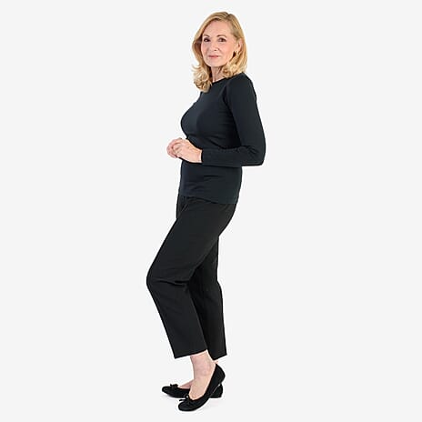Pure & Natural Round Neck Fleece Lined Top (Size L) - Black