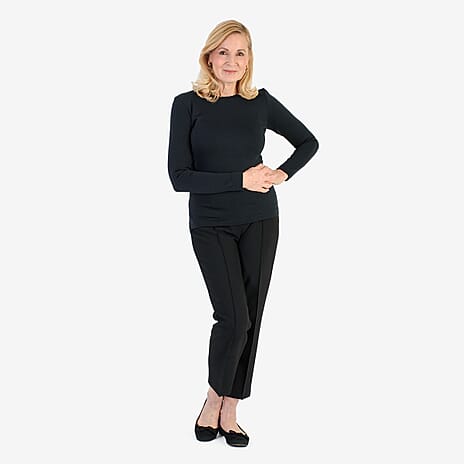 Pure & Natural Round Neck Fleece Lined Top (Size M) - Black