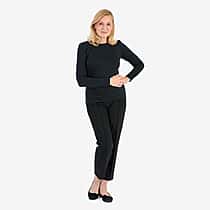 Pure & Natural Round Neck Fleece Lined Top (Size S) - Black