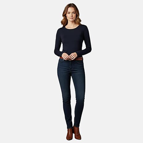 Pure & Natural Round Neck Fleece Lined Top (Size XL) - Navy