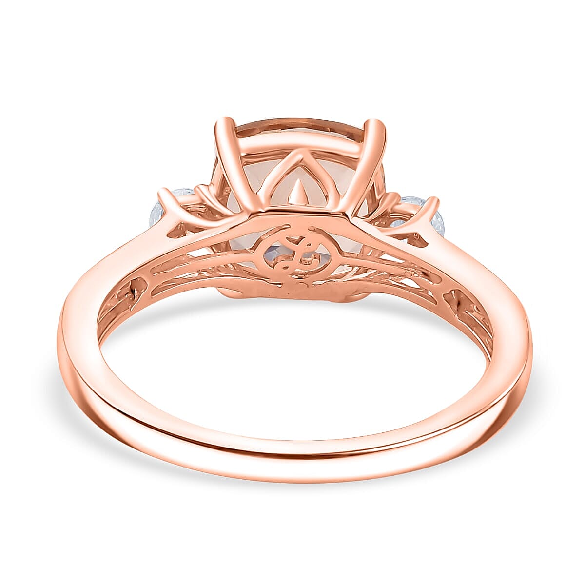 Luxoro 10K Rose Gold AAA Morganite, White Diamond I2 Main Stone With Side Stone Ring, Gold Wt.3.5 Gms  3.059  Ct.