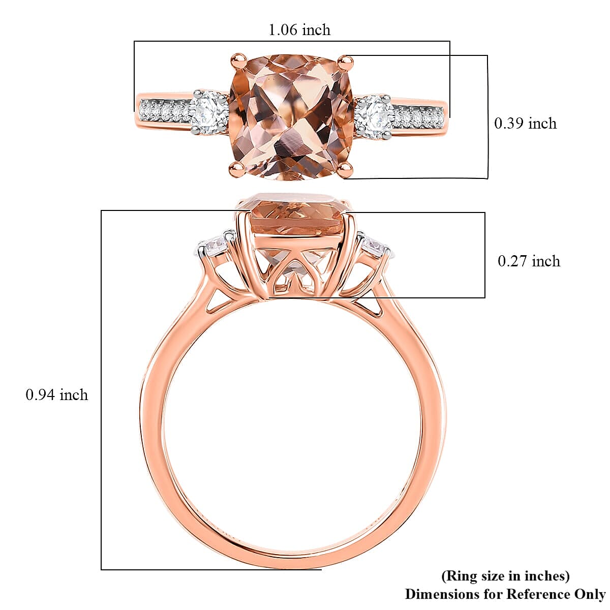 Luxoro 10K Rose Gold AAA Morganite, White Diamond I2 Main Stone With Side Stone Ring, Gold Wt.3.5 Gms  3.059  Ct.