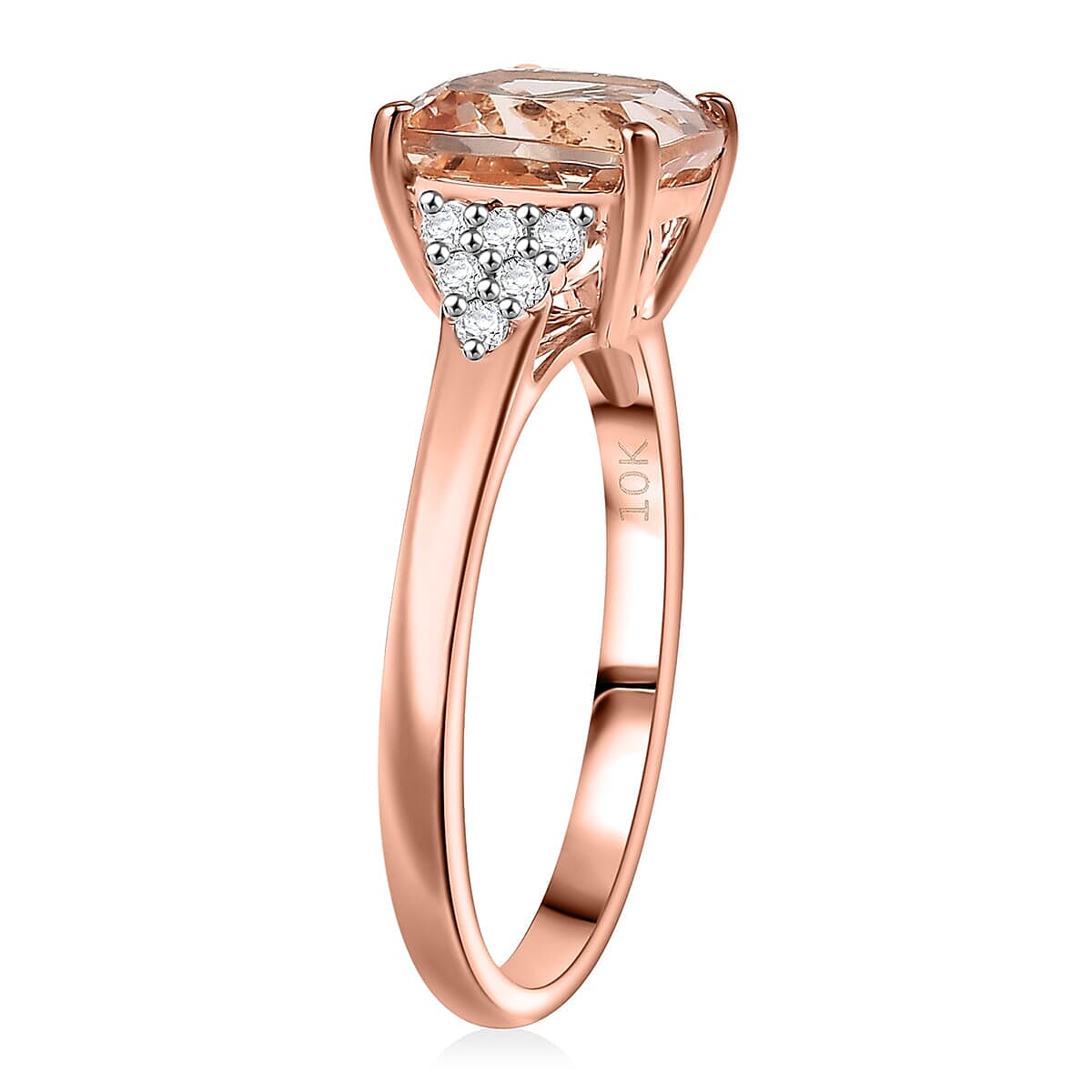 Luxoro 10K Rose Gold AAA Morganite, White Diamond I2 Main Stone With Side Stone Ring, Gold Wt.3.5 Gms  3.186  Ct.
