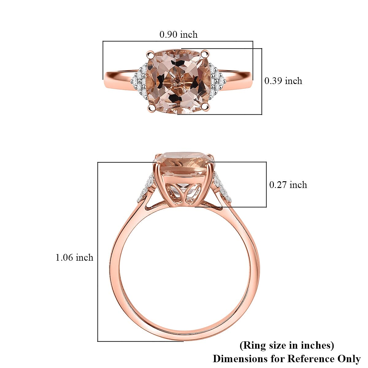 Luxoro 10K Rose Gold AAA Morganite, White Diamond I2 Main Stone With Side Stone Ring, Gold Wt.3.5 Gms  3.186  Ct.