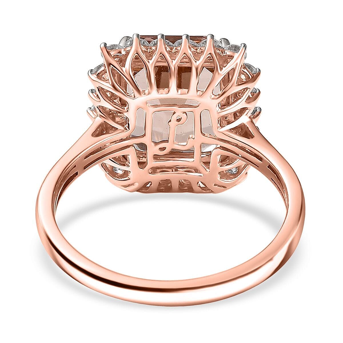 Luxoro 9K Rose Gold AGI Certified AAA Morganite & White Diamond (I2-GH) Ring 6.43 Ct, Gold Wt. 6.34 Gms.