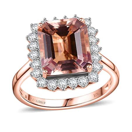 Certified & Appraised LUXORO 10K Rose Gold AAA Morganite, White Diamond I2 Halo Ring, 6.40 Ct.