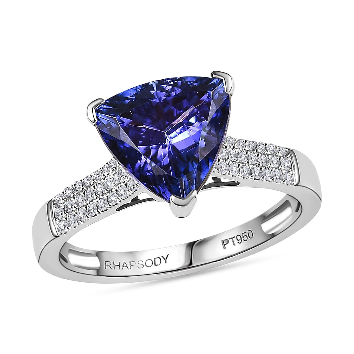 Rhapsody 950 Platinum AAAA Tanzanite White Diamond VS-EF Main Stone With Side Stone Ring, Platinum Wt.6 Gms  4.160  Ct.