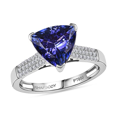 Rhapsody 950 Platinum AAAA Tanzanite White Diamond VS-EF Main Stone With Side Stone Ring, Platinum Wt.6 Gms  4.160  Ct.