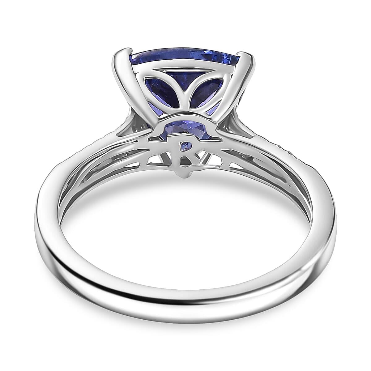 Rhapsody 950 Platinum AAAA Tanzanite White Diamond VS-EF Main Stone With Side Stone Ring, Platinum Wt.6 Gms  4.160  Ct.