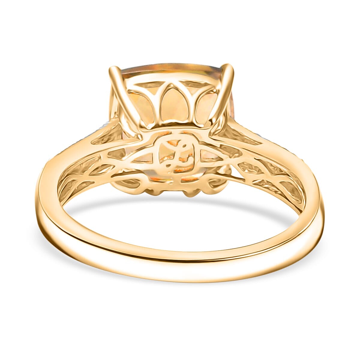 Rhapsody 14K Yellow Gold AAA Turkizite, White Diamond I2 Main Stone With Side Stone Ring, Gold Wt.3.5 Gms 6.035 Ct. Rhapsody 14K Yellow Gold AAA Turkizite, White Diamond I2 Main Stone With Side Stone Ring, Gold Wt.3.5 Gms 6.035 Ct.