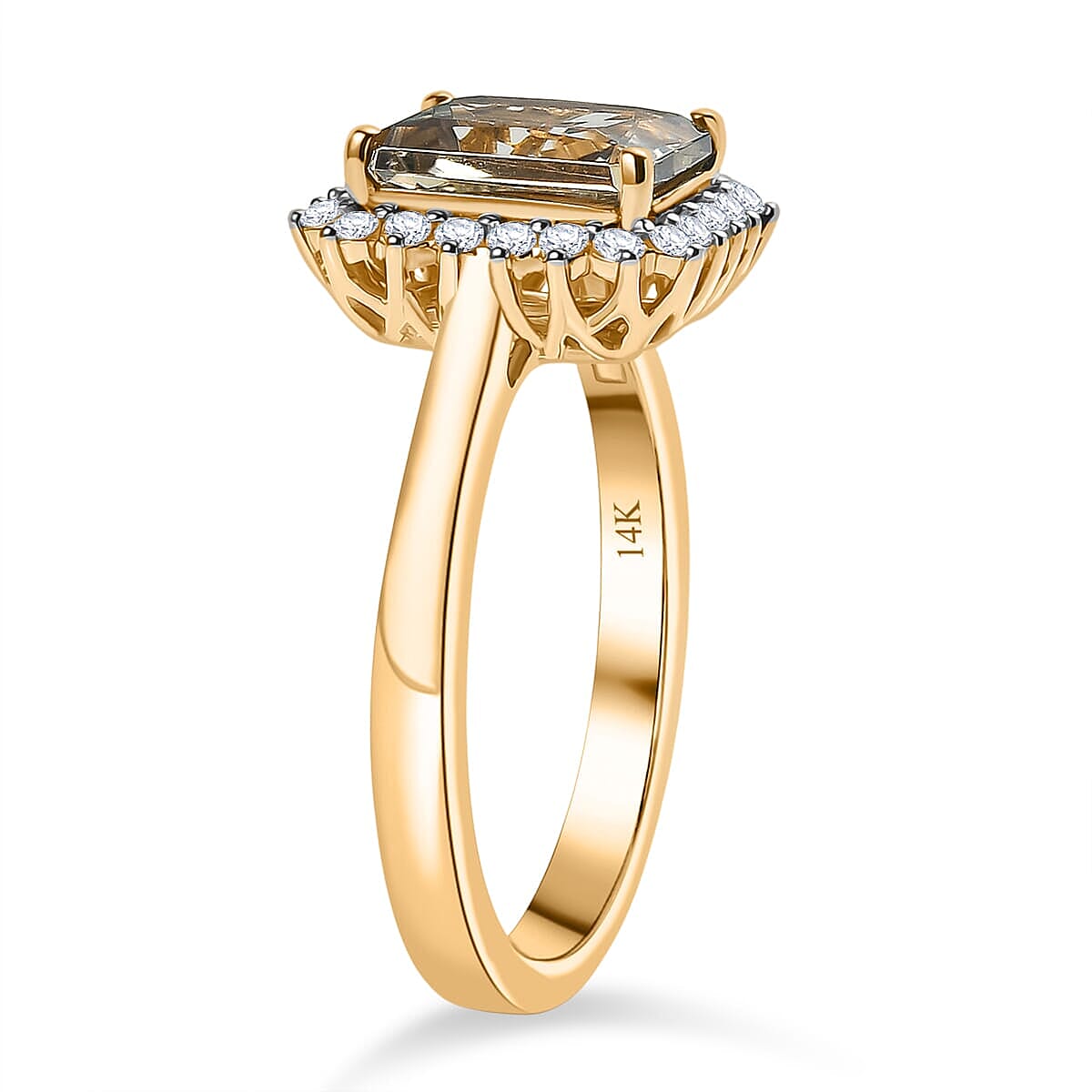 Luxoro 14K Yellow Gold AAA Turkizite, White Diamond I2 Main Stone With Side Stone Ring, Gold Wt.3.5 Gms  3.047  Ct.