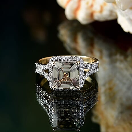Luxoro 14K Yellow Gold AAA Turkizite, White Diamond I2 Main Stone With Side Stone Ring, Gold Wt.4.35 Gms  5.162  Ct.