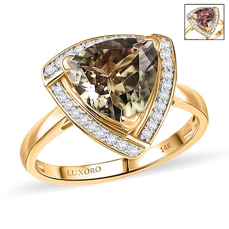 Luxoro 14K Yellow Gold AAA Turkizite, White Diamond I2 Main Stone With Side Stone Ring, Gold Wt.3.5 Gms  4.159  Ct.
