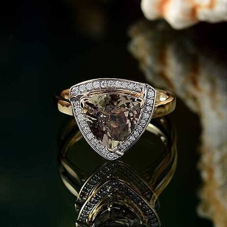 Luxoro 14K Yellow Gold AAA Turkizite, White Diamond I2 Main Stone With Side Stone Ring, Gold Wt.3.5 Gms  4.159  Ct.