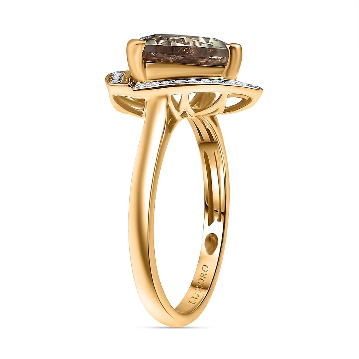 Luxoro 14K Yellow Gold AAA Turkizite, White Diamond I2 Main Stone With Side Stone Ring, Gold Wt.3.5 Gms  4.159  Ct.