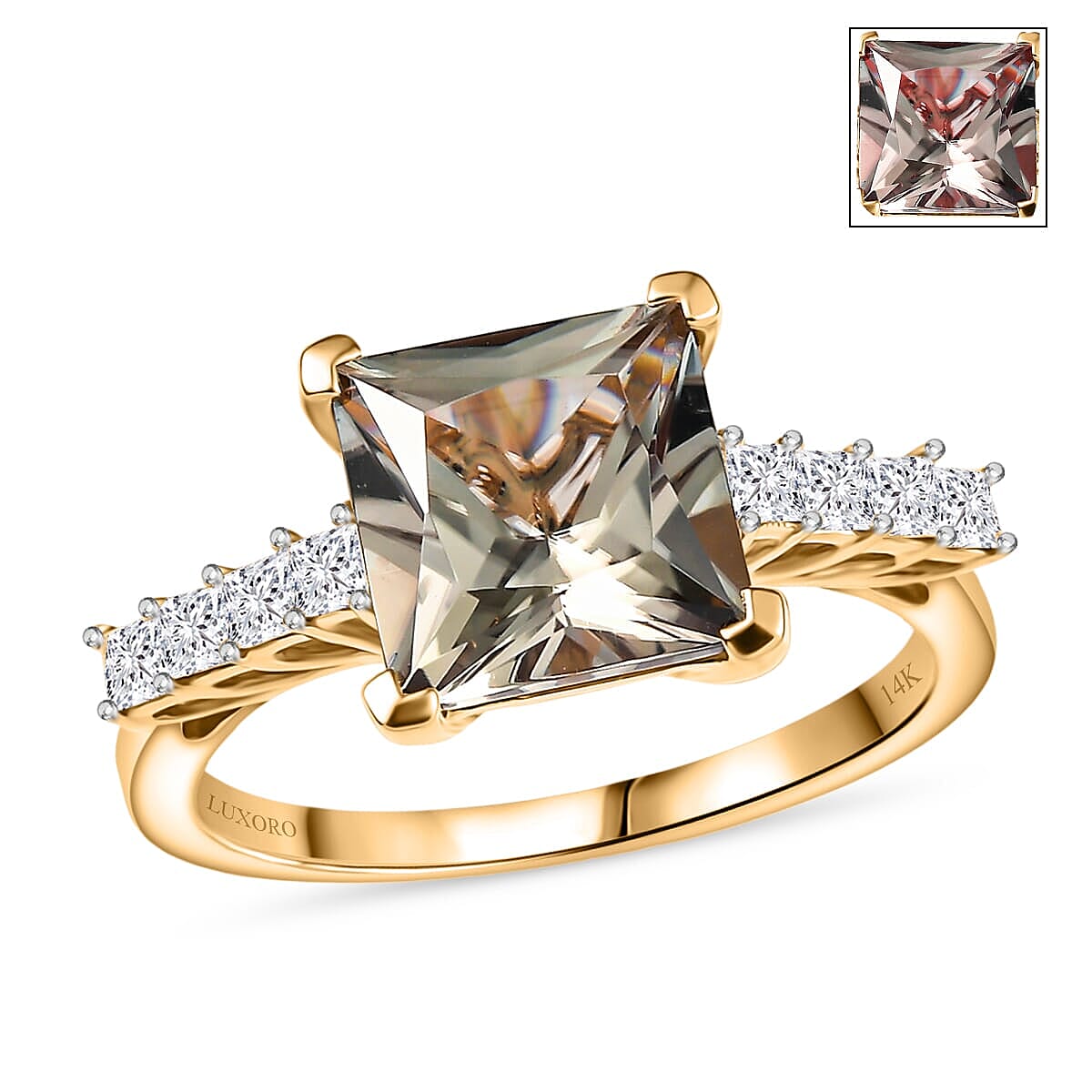 Luxoro 14K Yellow Gold AAA Turkizite, White Diamond I2 Main Stone With Side Stone Ring, Gold Wt.3.5 Gms  4.738  Ct.