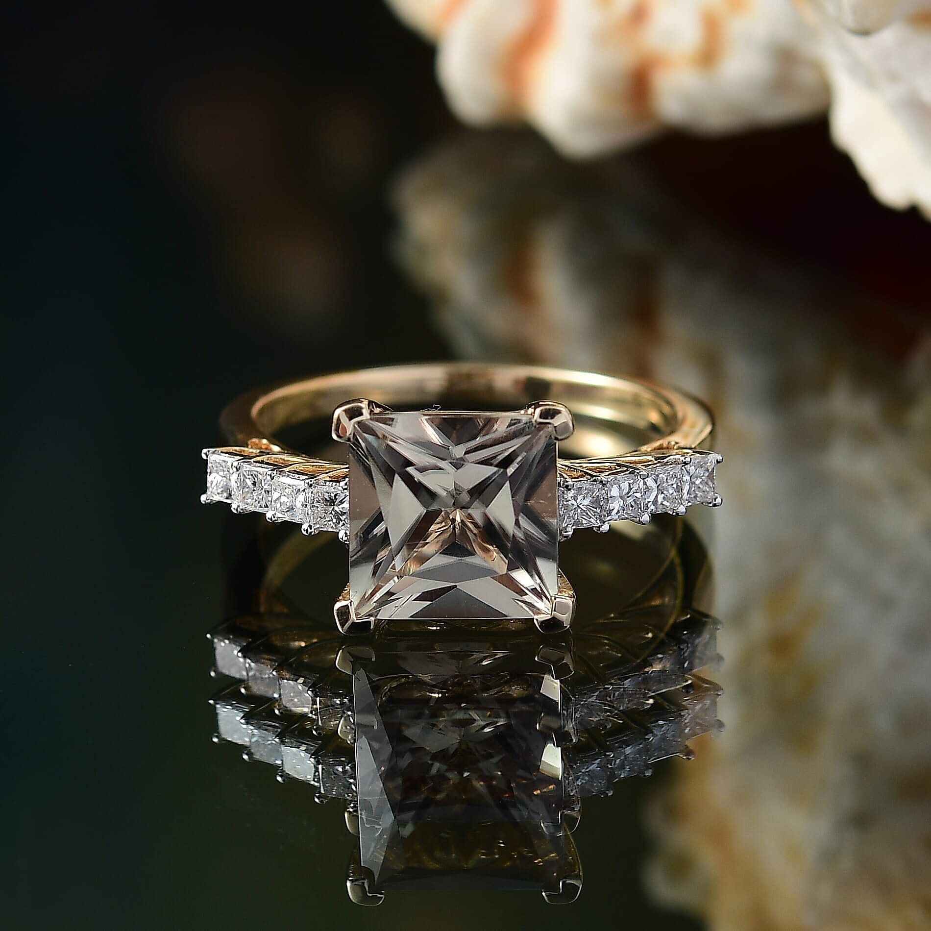 Luxoro 14K Yellow Gold AAA Turkizite, White Diamond I2 Main Stone With Side Stone Ring, Gold Wt.3.5 Gms  4.738  Ct.