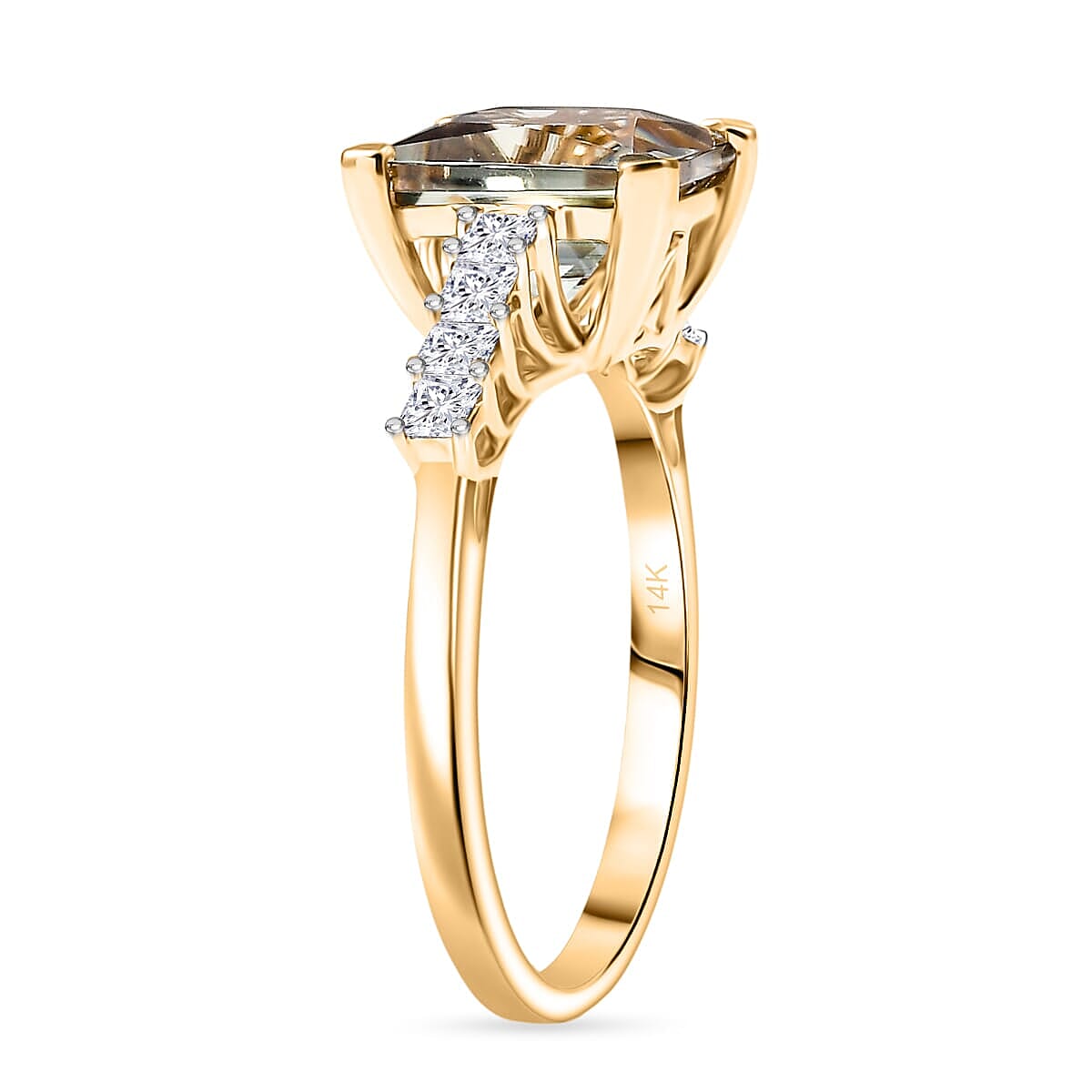 Luxoro 14K Yellow Gold AAA Turkizite, White Diamond I2 Main Stone With Side Stone Ring, Gold Wt.3.5 Gms  4.738  Ct.