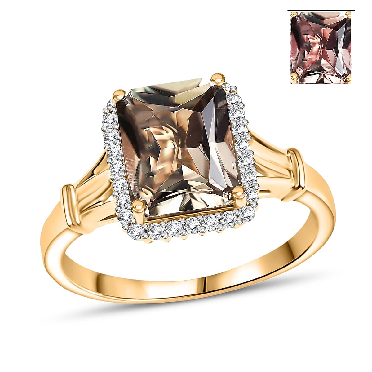 Luxoro 14K Yellow Gold AAA Turkizite, White Diamond I2 Main Stone With Side Stone Ring, Gold Wt.3.5 Gms  4.299  Ct.