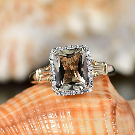 Luxoro 14K Yellow Gold AAA Turkizite, White Diamond I2 Main Stone With Side Stone Ring, Gold Wt.3.5 Gms  4.299  Ct.