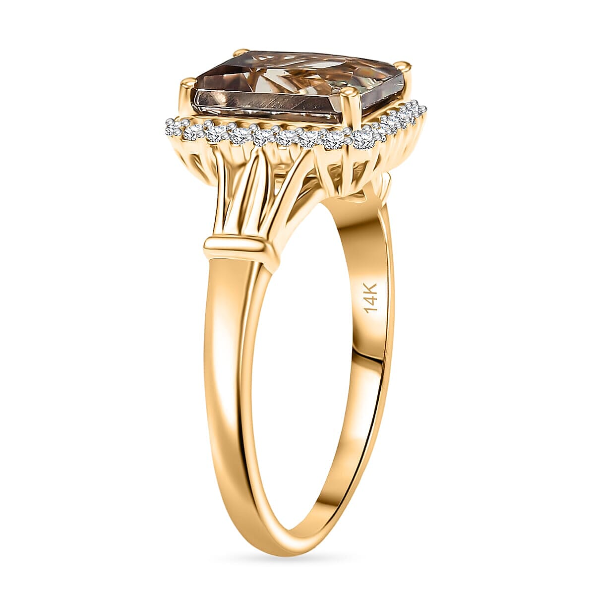 Luxoro 14K Yellow Gold AAA Turkizite, White Diamond I2 Main Stone With Side Stone Ring, Gold Wt.3.5 Gms  4.299  Ct.