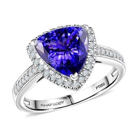 Rhapsody 950 Platinum AAAA Tanzanite White Diamond VS-EF Main Stone With Side Stone Ring, Platinum Wt.7.25 Gms  3.982  Ct.