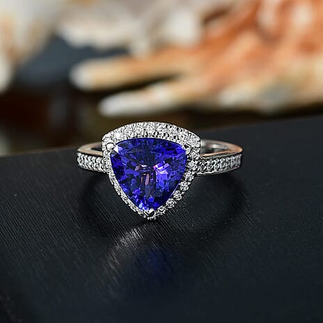 Rhapsody 950 Platinum AAAA Tanzanite White Diamond VS-EF Main Stone With Side Stone Ring, Platinum Wt.7.25 Gms  3.982  Ct.