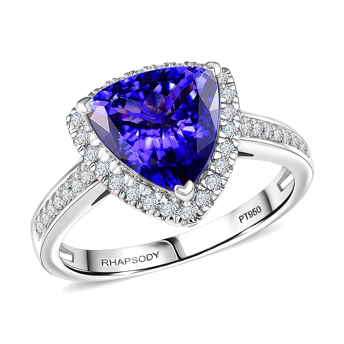 Rhapsody 950 Platinum AAAA Tanzanite White Diamond VS-EF Main Stone With Side Stone Ring, Platinum Wt.6 Gms 3.982 Ct. Rhapsody 950 Platinum AAAA Tanzanite White Diamond VS-EF Main Stone With Side Stone Ring, Platinum Wt.6 Gms 3.982 Ct.