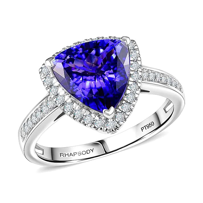 Appraised & Certified RHAPSODY 950 Platinum AAAA Tanzanite, White Diamond VS-EF Ring, 3.98 Ct.