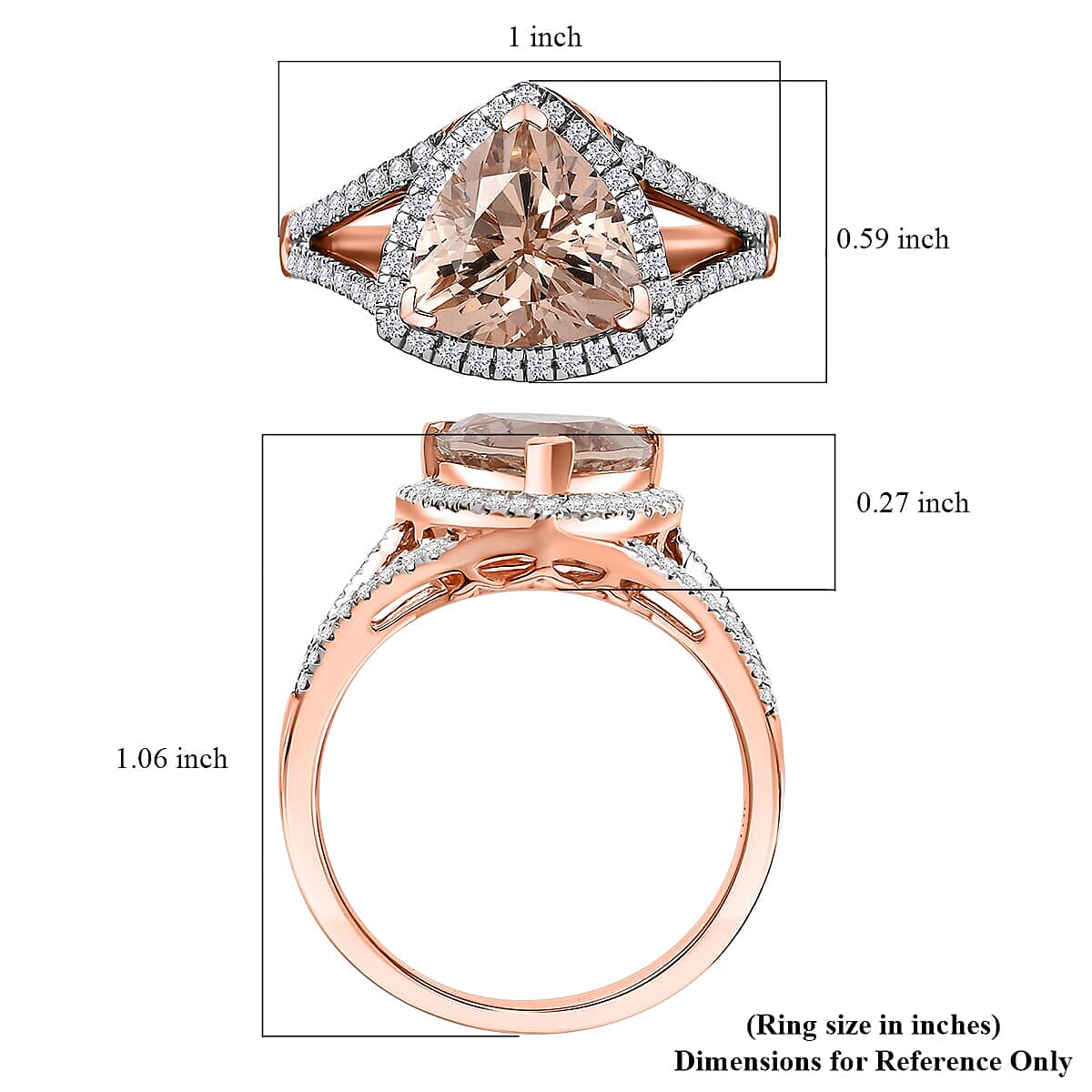Luxoro 10K Rose Gold AAA Morganite, White Diamond I2 Main Stone With Side Stone Ring, Gold Wt.4.2 Gms 3.484 Ct. Luxoro 10K Rose Gold AAA Morganite, White Diamond I2 Main Stone With Side Stone Ring, Gold Wt.4.2 Gms 3.484 Ct.