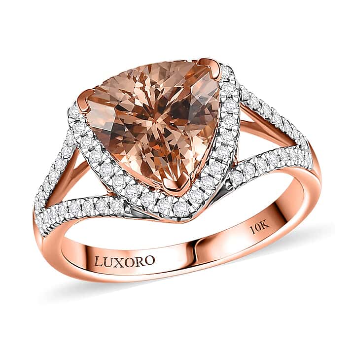 Certified & Appraised LUXORO 10K Rose Gold AAA Morganite, White Diamond I2 Halo Ring, 3.48 Ct.