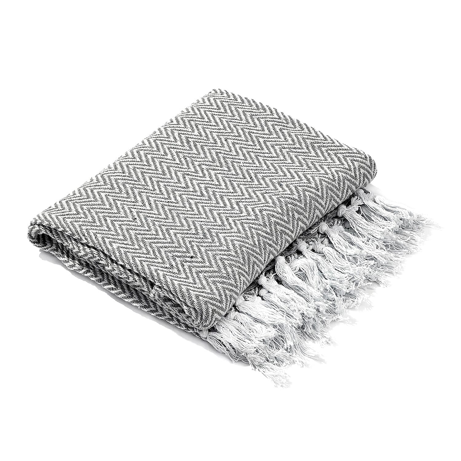 Cotton Chevron Throw Blanket (Size 130 x 160 cm) - Grey