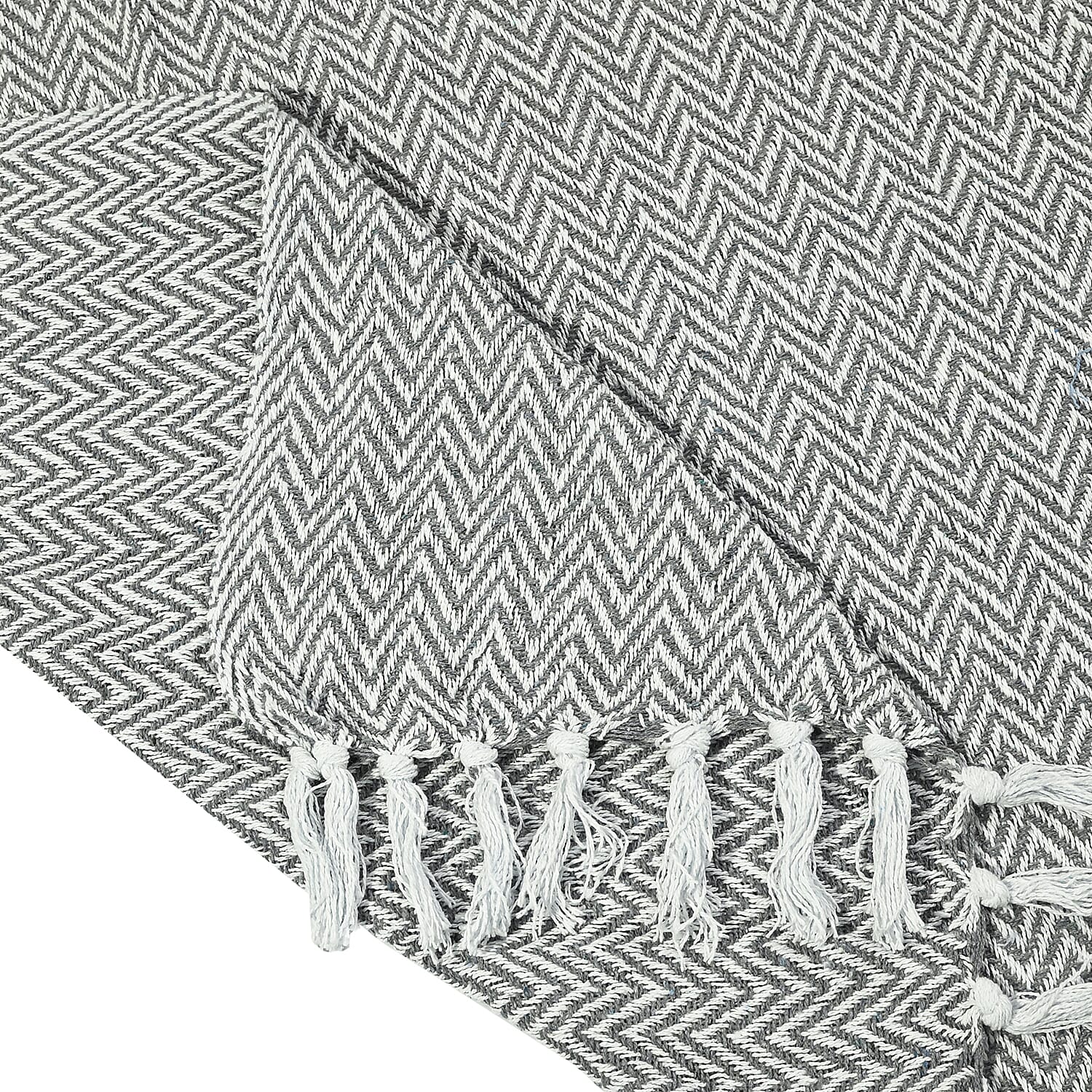 Cotton Chevron Throw Blanket (Size 130 x 160 cm) - Grey