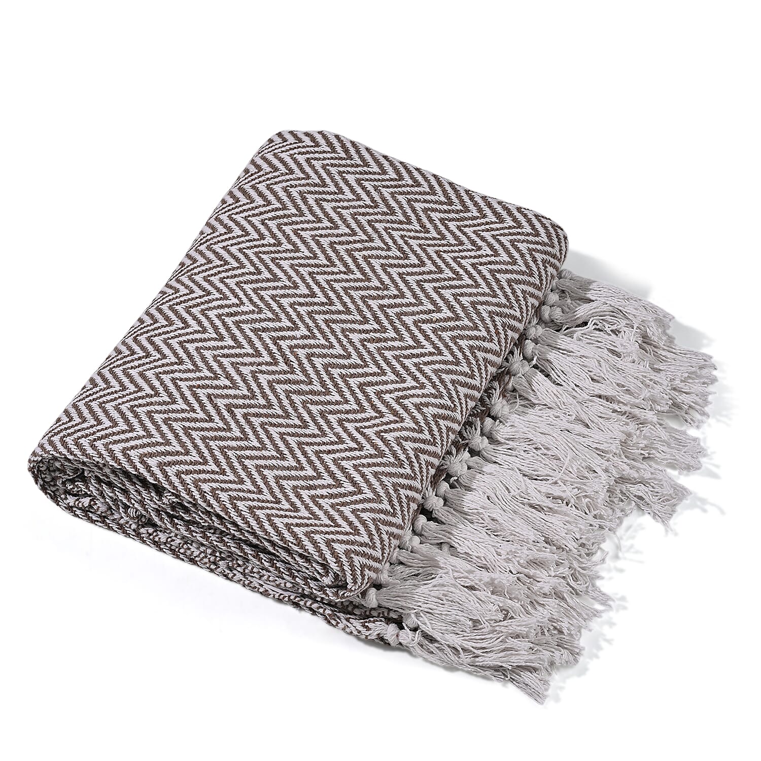 Homesmart Cotton Chevron Throw Blanket (Size 130 x 160 cm) - Taupe & Grey
