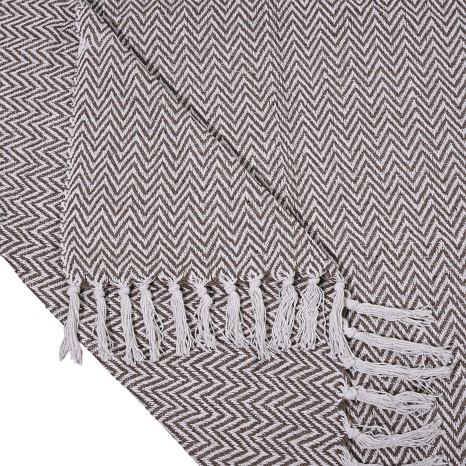 Homesmart Cotton Chevron Throw Blanket (Size 130 x 160 cm) - Taupe & Grey