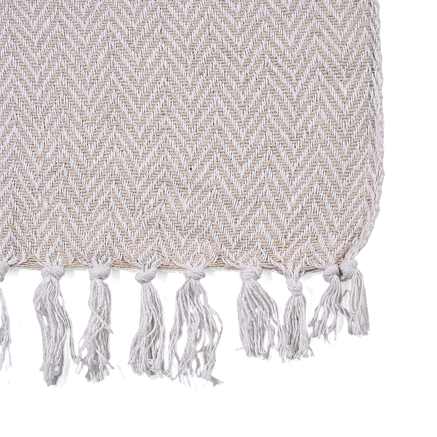 Homesmart Cotton Chevron Throw Blanket (Size 130 x160 cm) - Cream & Grey