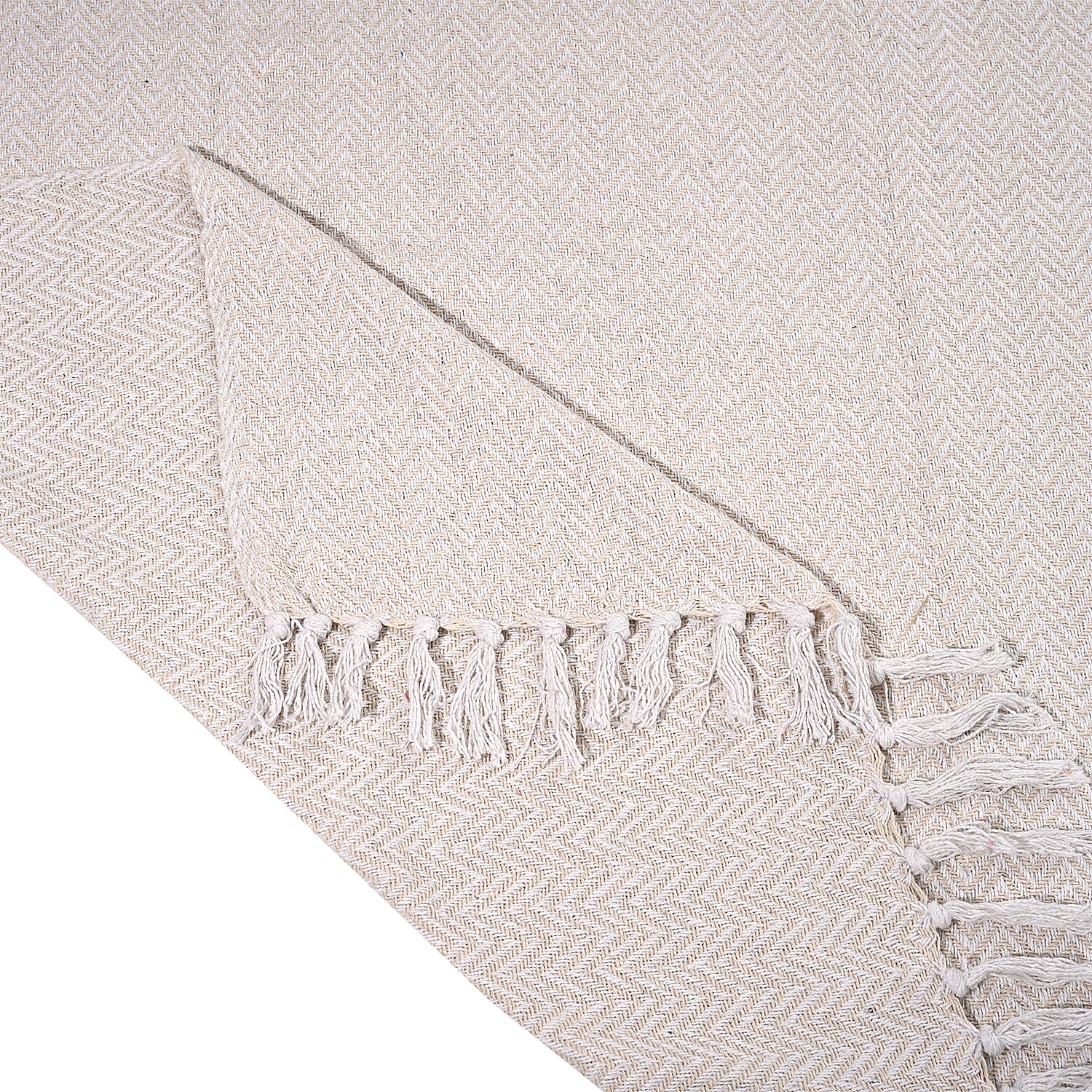 Homesmart Cotton Chevron Throw Blanket (Size 130 x160 cm) - Cream & Grey