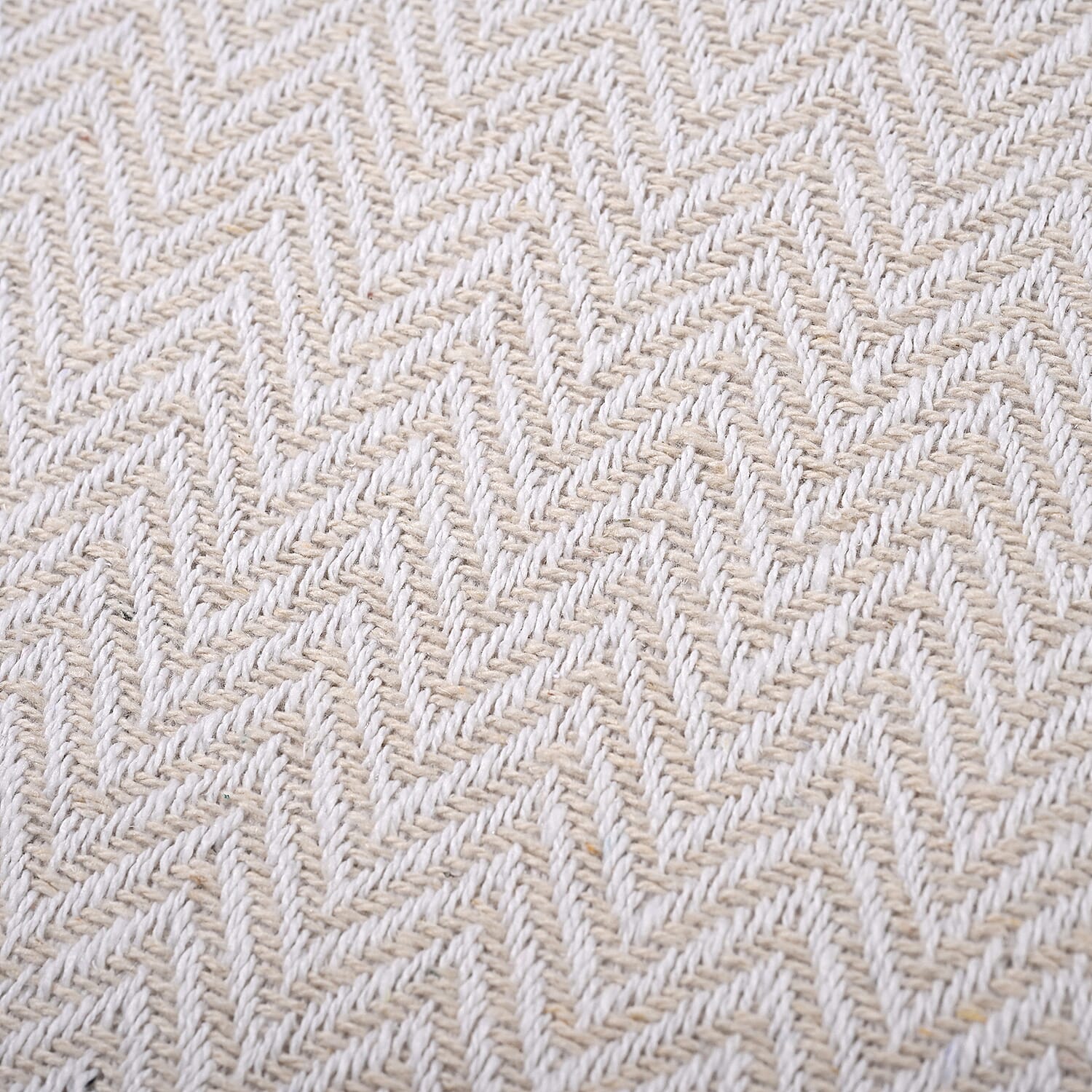 Homesmart Cotton Chevron Throw Blanket (Size 130 x160 cm) - Cream & Grey