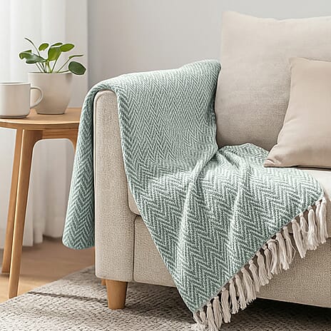 Homesmart Cotton Chevron Throw Blanket (Size 130 x160 cm) - Sage Green & Grey