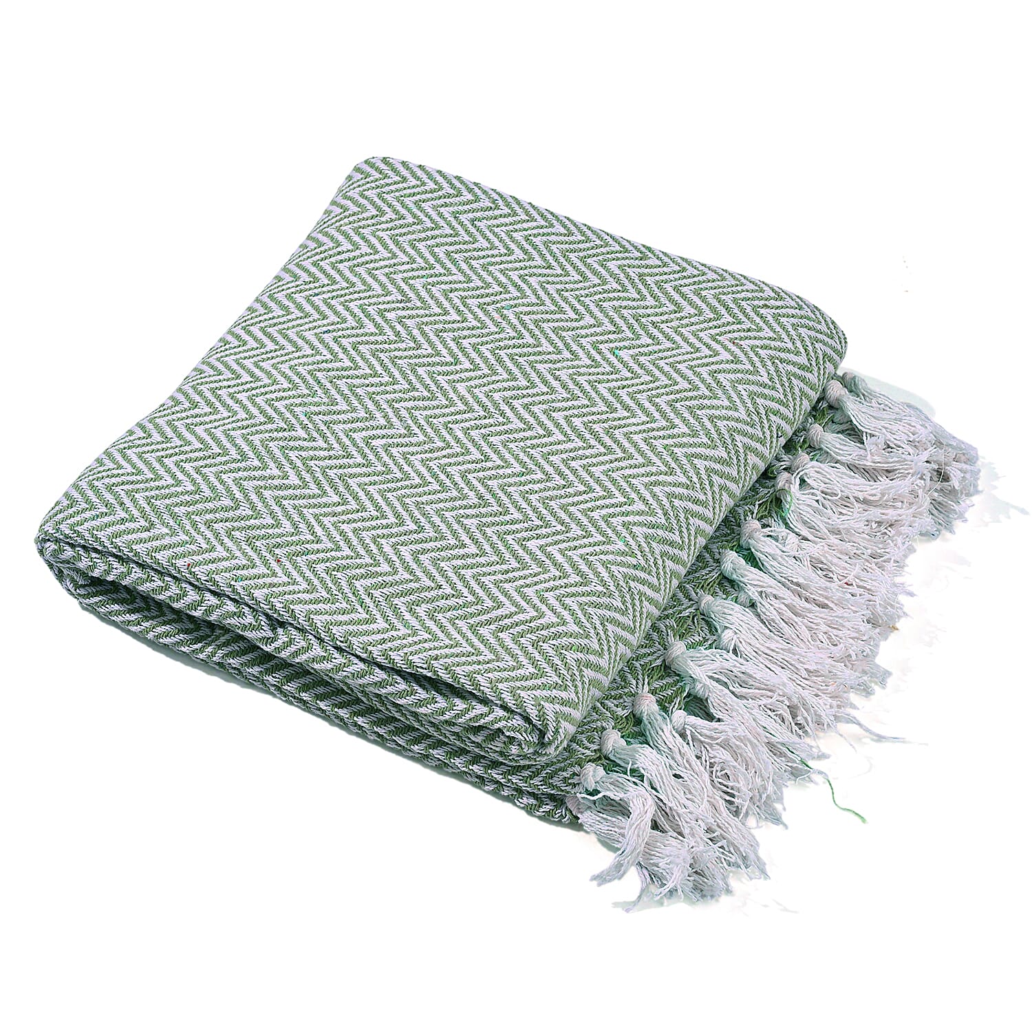 Homesmart Cotton Chevron Throw Blanket (Size 130 x160 cm) - Sage Green & Grey