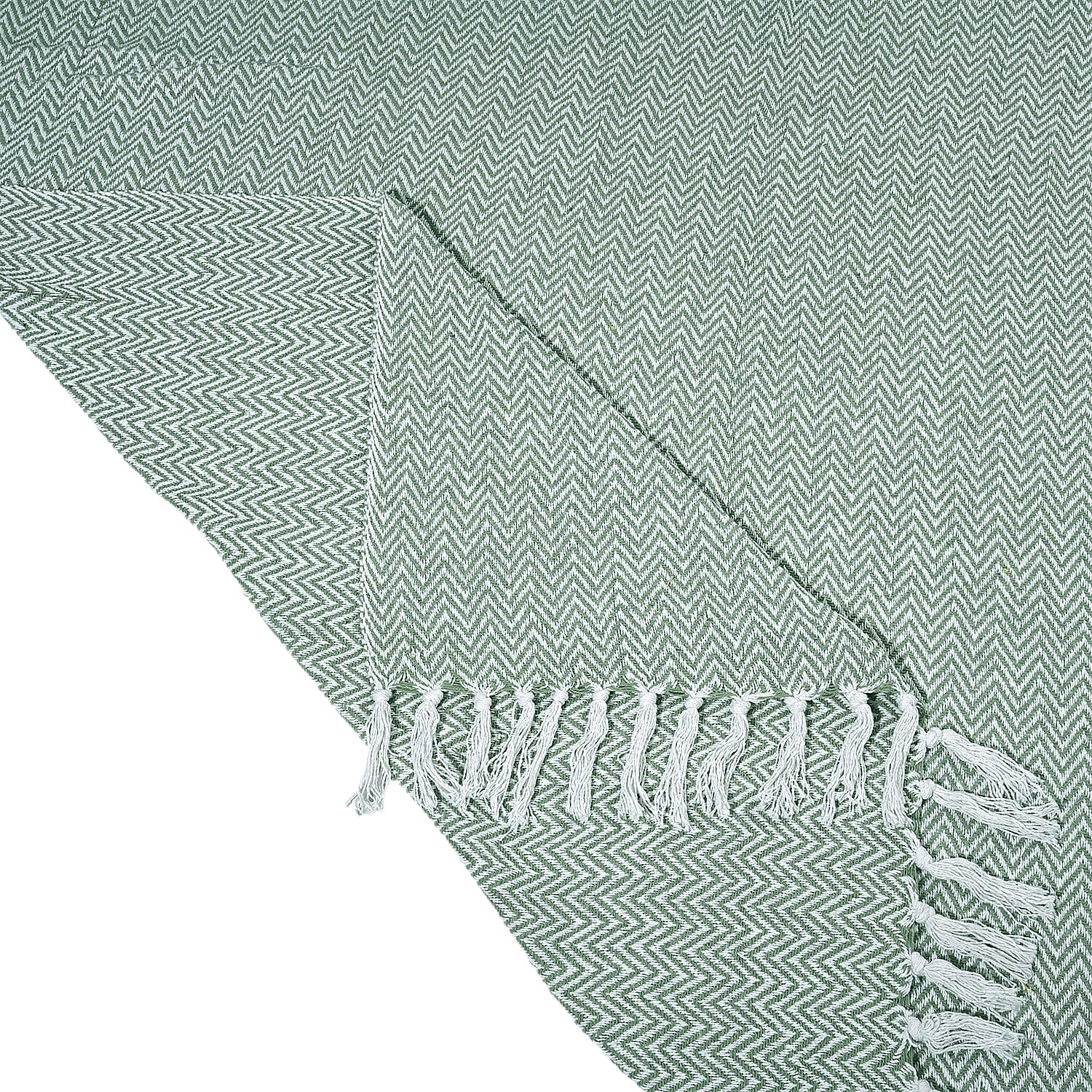 Homesmart Cotton Chevron Throw Blanket (Size 130 x160 cm) - Sage Green & Grey