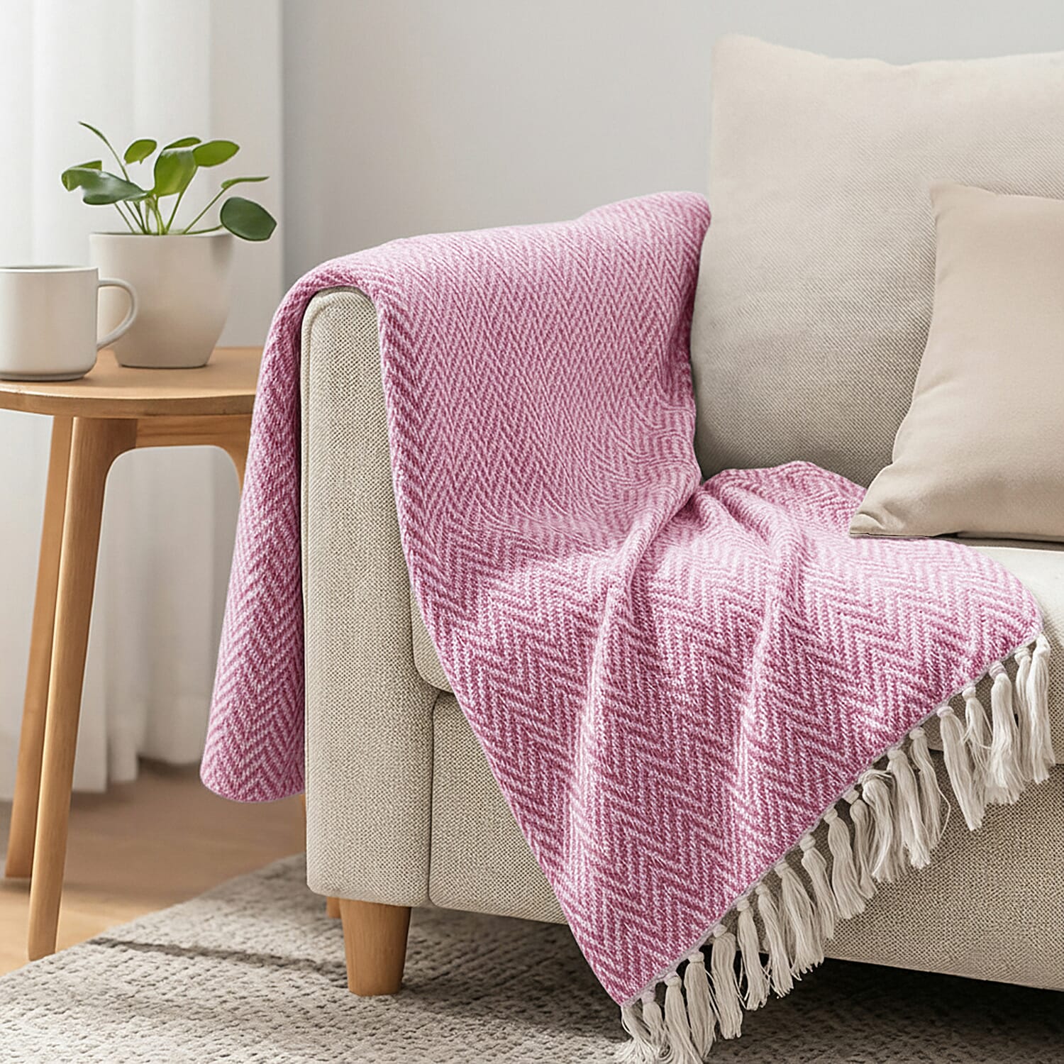 Homesmart Cotton Chevron Throw Blanket (Size 130 x160 cm) - Light pink & Grey