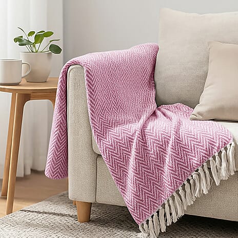 Homesmart Cotton Chevron Throw Blanket (Size 130 x160 cm) - Light pink & Grey
