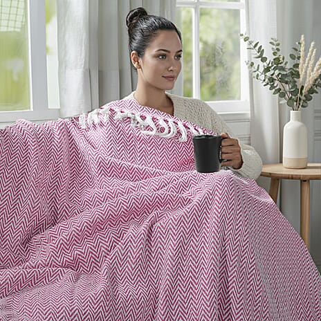 Homesmart Cotton Chevron Throw Blanket (Size 130 x160 cm) - Light pink & Grey