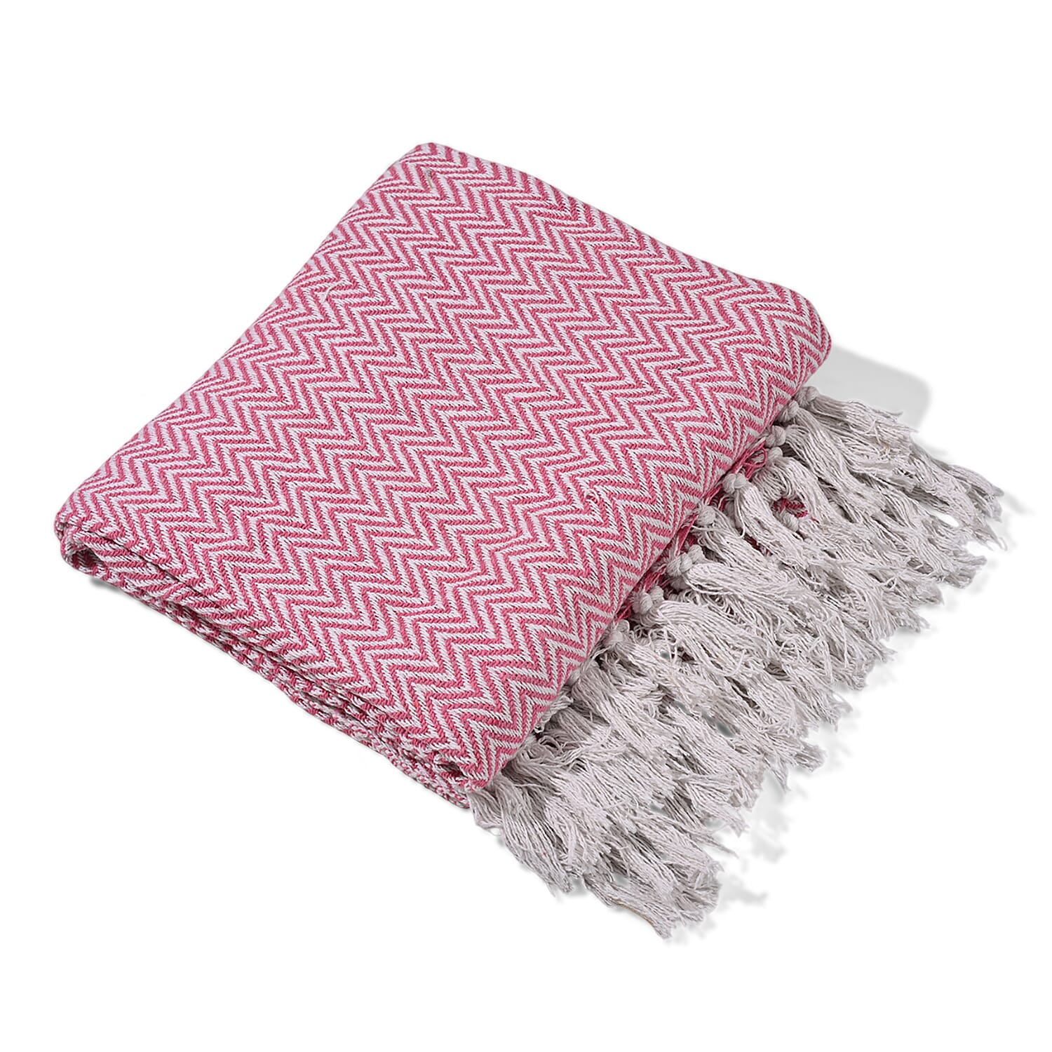 Homesmart Cotton Chevron Throw Blanket (Size 130 x160 cm) - Light pink & Grey