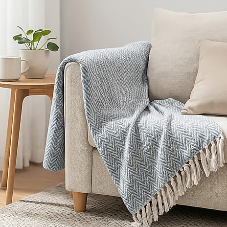 Homesmart Cotton Chevron Throw Blanket (Size 150x1 cm) - Grey & Grey