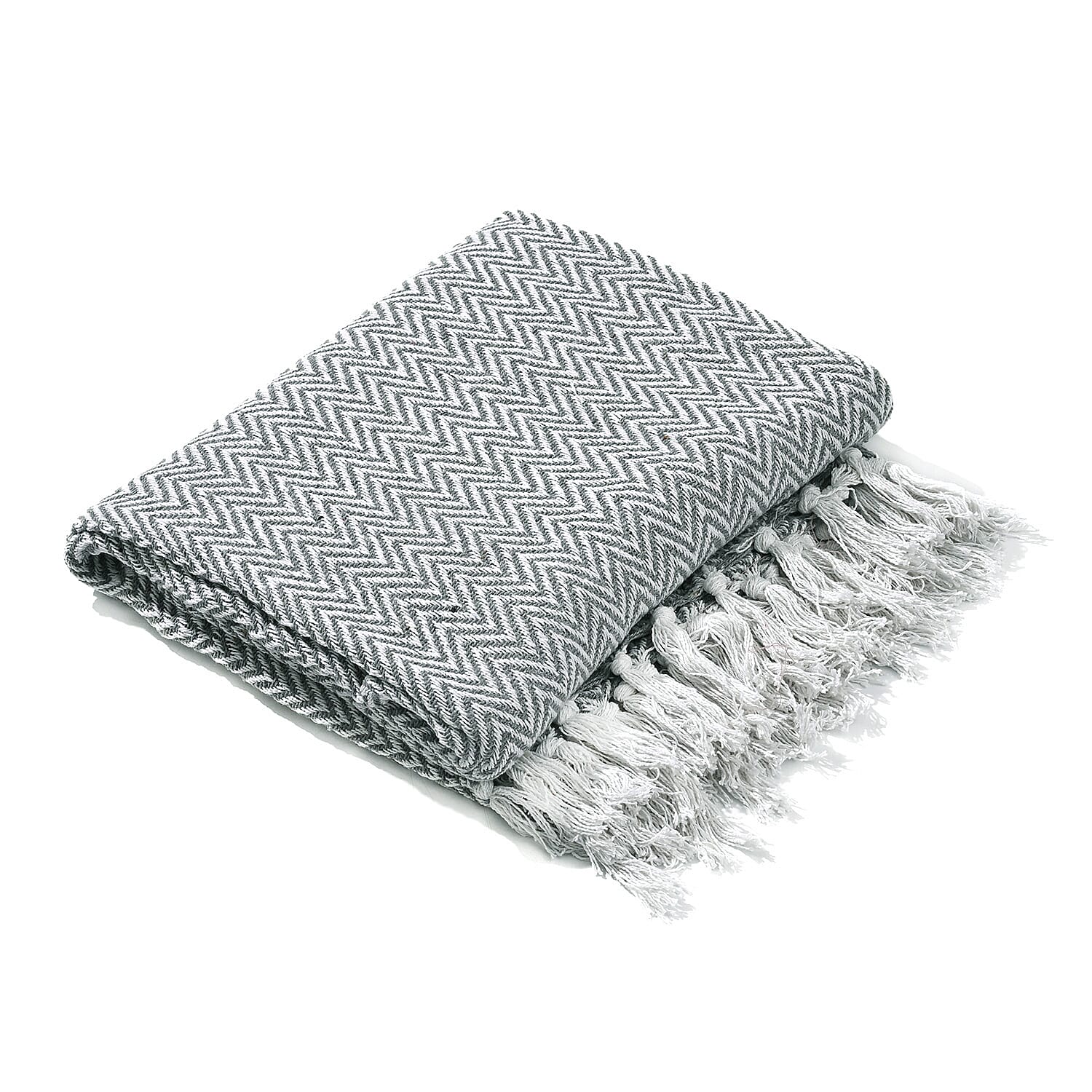 Hush Heaven 100% Soft Cotton Chevron Weaved Throw Blanket (200x150cm) - Grey