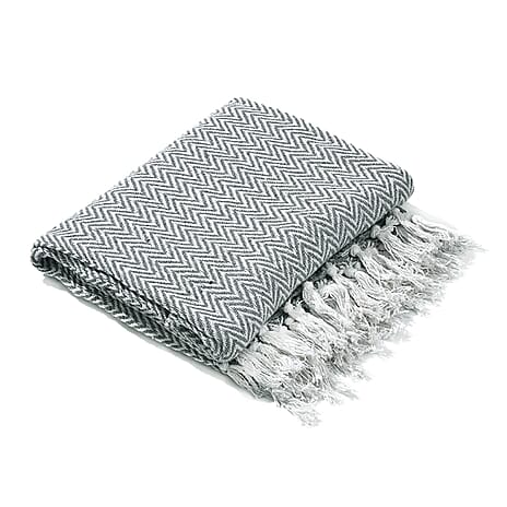 Homesmart Cotton Chevron Throw Blanket (Size 150x1 cm) - Grey & Grey