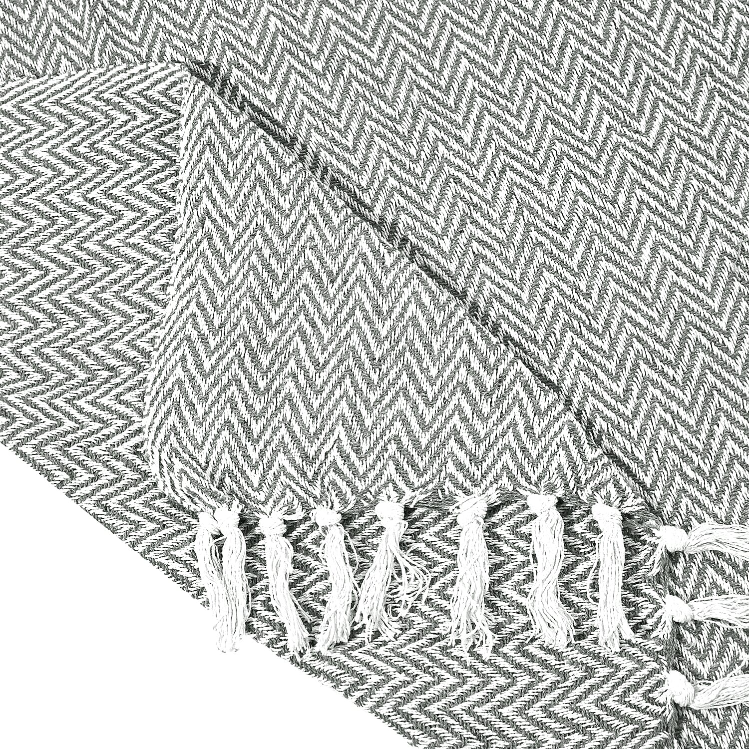 Hush Heaven 100% Soft Cotton Chevron Weaved Throw Blanket (200x150cm) - Grey